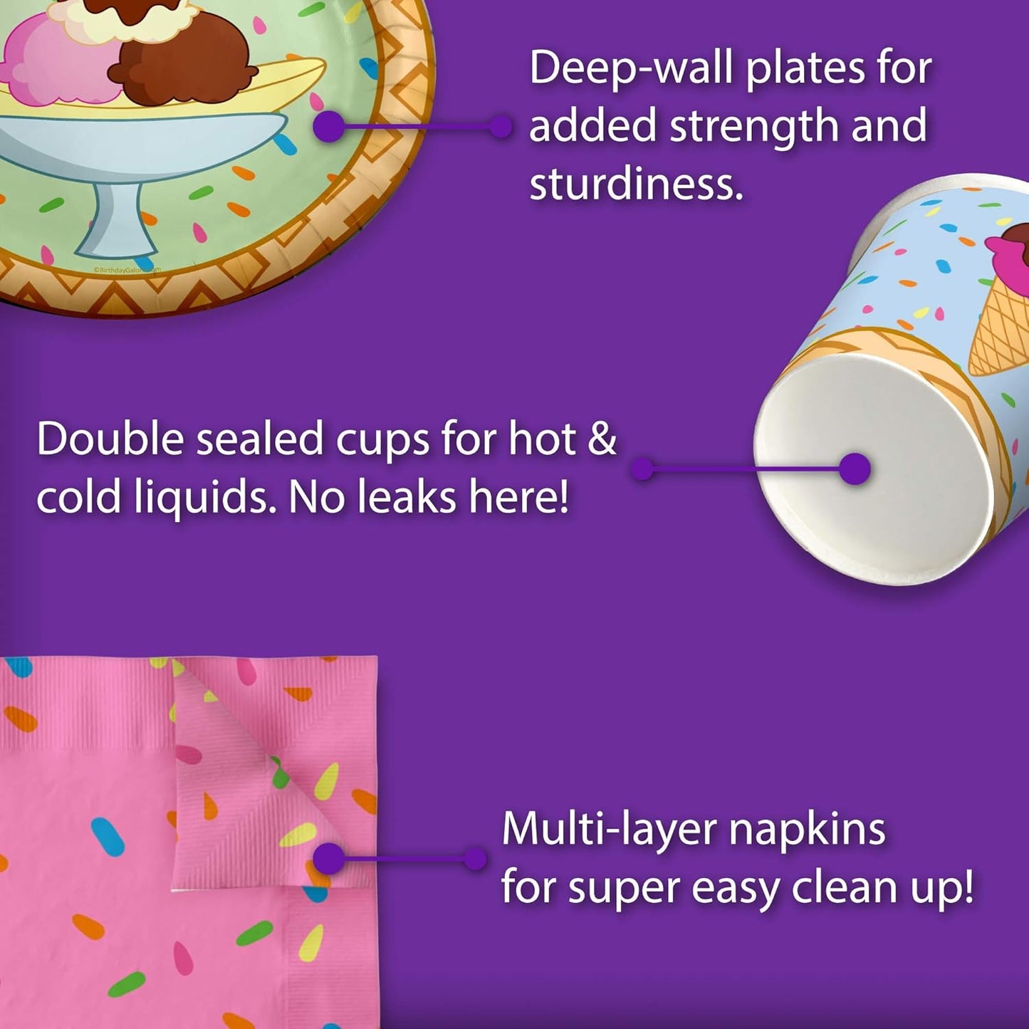 Ice Cream Shop Birthday Party Supplies – Decorations, Tableware Set for 16 Includes Plates, Napkins, and Cups