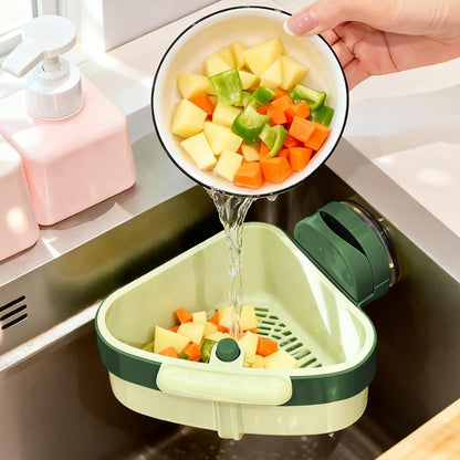 Yeguwithu Suction Cup Corner Sink Strainer, Upgraded Press Sink Drainer Basket, Plastic Sponge Holder, Sink Strainer Basket, Corner Sink Trash Catcher for Kitchen Bathroom, Green