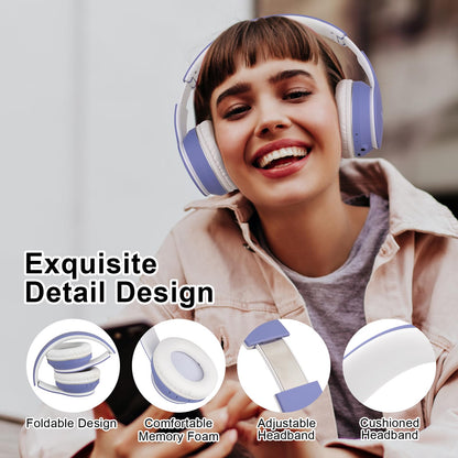 JOMILIN B9 Wireless Headphones Over-Ear, 60 Hours Playtime Lightweight Folding Hi-fi Stereo Bass Bluetooth Headset with Mic, Volume Control Headphones for iPad/Travel/Tablet/PC (Purple)