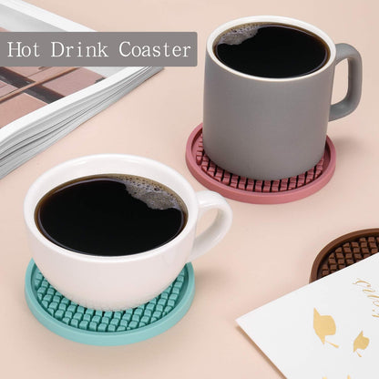 ME.FAN Thickened Silicone Coasters [6 Pack] with Holder - Non-Slip Cup Mat, Prevents Furniture Damage (Peppermint Green)