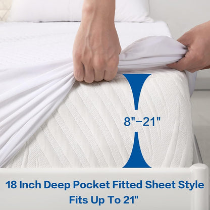 MERITLIFE Premium Waterproof Twin XL Mattress Protector | Noiseless Cooling Bed Cover | Soft Washable (White, Twin XL)