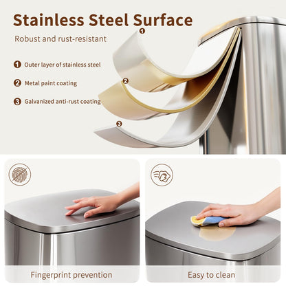 PayLessHere Trash Can with Lid, 13 Gallon (50L) Stainless Steel Kitchen & Office Recycling Bin with Foot Pedal Soft Close & Inner Bucket