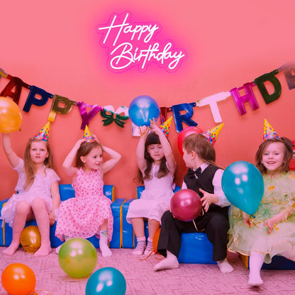 Happy Birthday Neon Sign for Wall Decor, Warm White LED Neon Light Signs, Art Decoration Happy Birthday Neon Light Sign for All Birthday Party Decoration with 2 Pcs Pasters (17×12 Inch)
