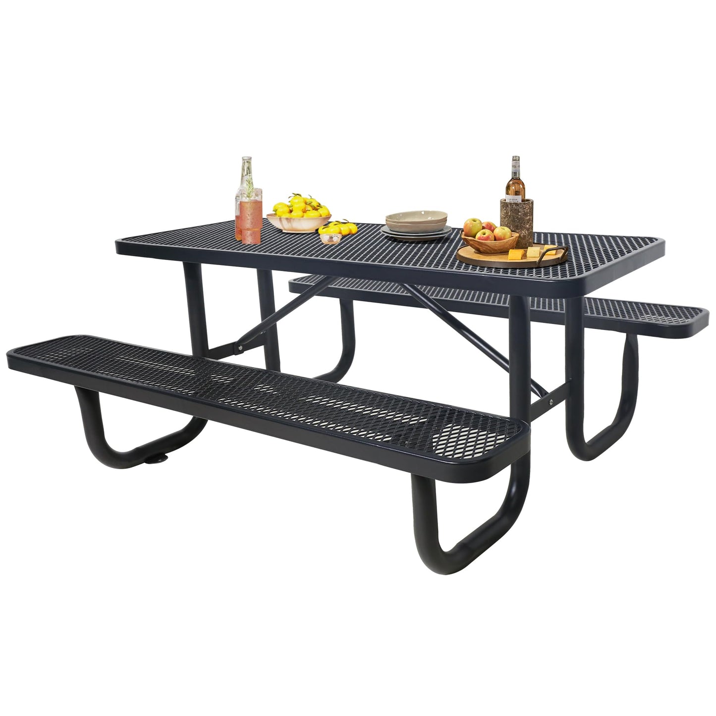 4FT Metal Picnic Tables for Outdoors, Commercial Rectangular Picnic Table and Bench Set for Outside, Patio, Garden, Backyard, Porch, Surface Mount, Black