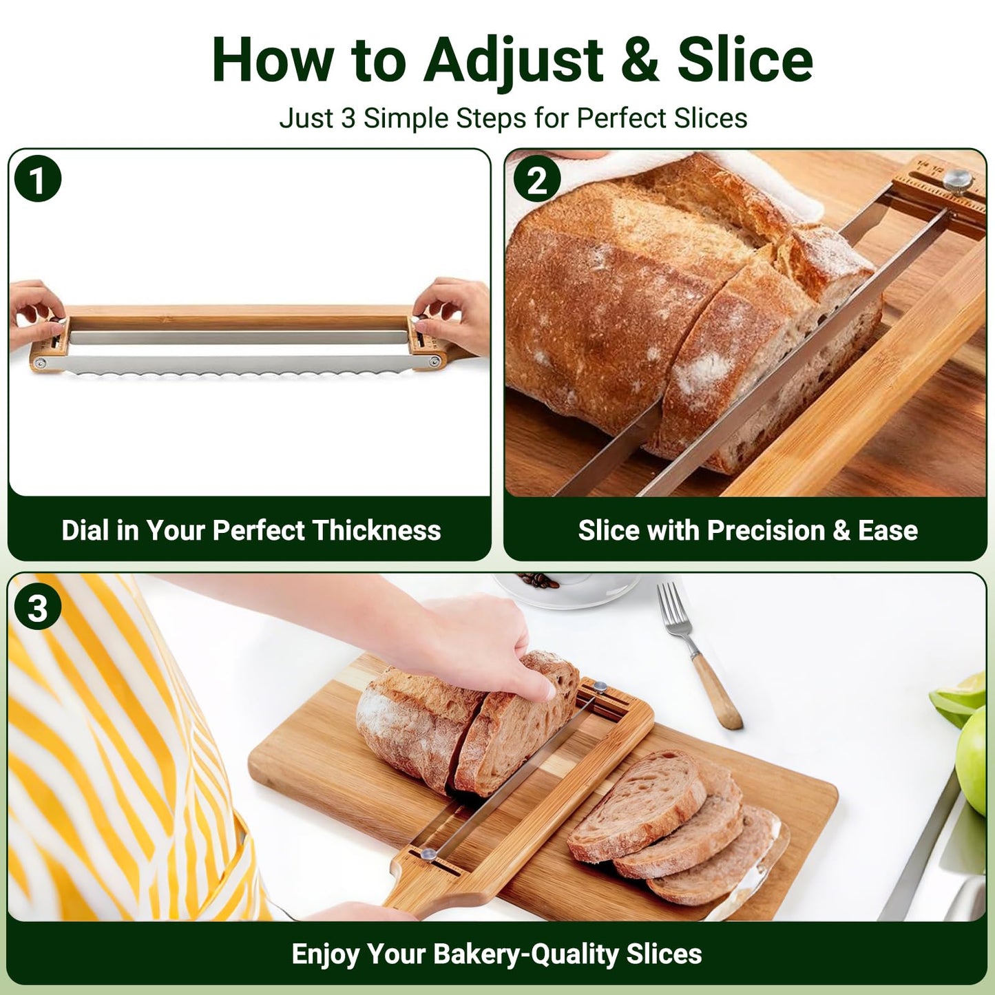 GZEduld Adjustable Bread Slicer, Bread Knife for Homemade Bread, Manual Slicer Cutter Sharp Serrated Stainless Steel Blade Sourdough Tools for Baguettes, Bagels & Loaves, Ideal Gift for Bakers