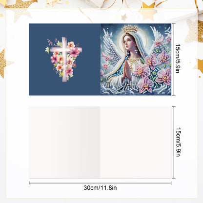 6 Pcs 5D Rhinestone Painting Greeting Cards Kits, Handmade Diamond Art Greeting Cards with Envelopes Holographic Laser Effect DIY Diamond Art Crafts Birthday Cards for Festival Celebrations (Religion)
