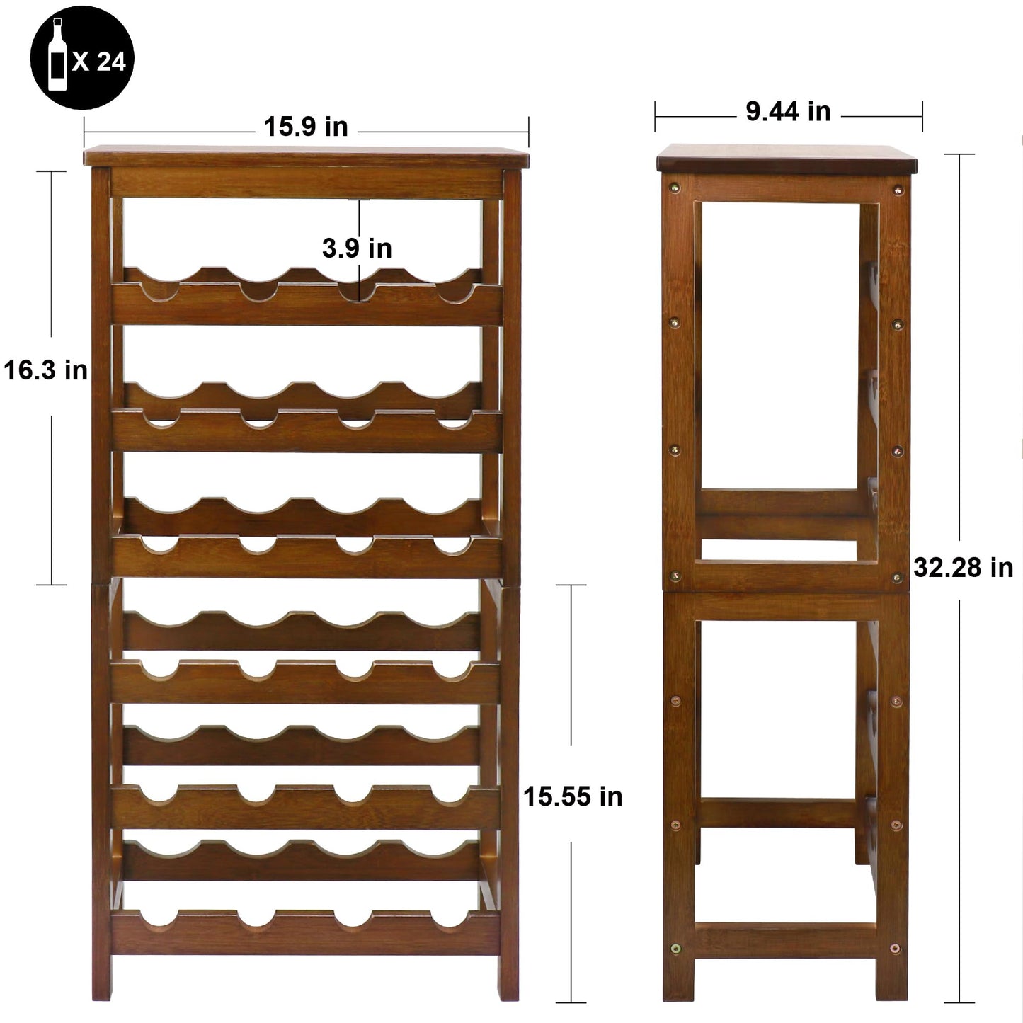 Thalomely Wine Rack Free Standing Floor, 6-Tier 24 Bottles Display Wine Storage Shelves with Table Top, Easy-Assembly Freestanding Bamboo Wine Racks for Kitchen Dining Room Bar, Walnut