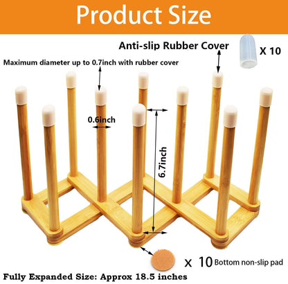 Cyauatt Bamboo Retractable Bottle Drying Rack Cup Dish Drying Racks,Sports Water Bottle and Mug Drainer Stand, Plastic Bag Dryer Rack and Multifunctional Drying Rack for Kitchen Countertop