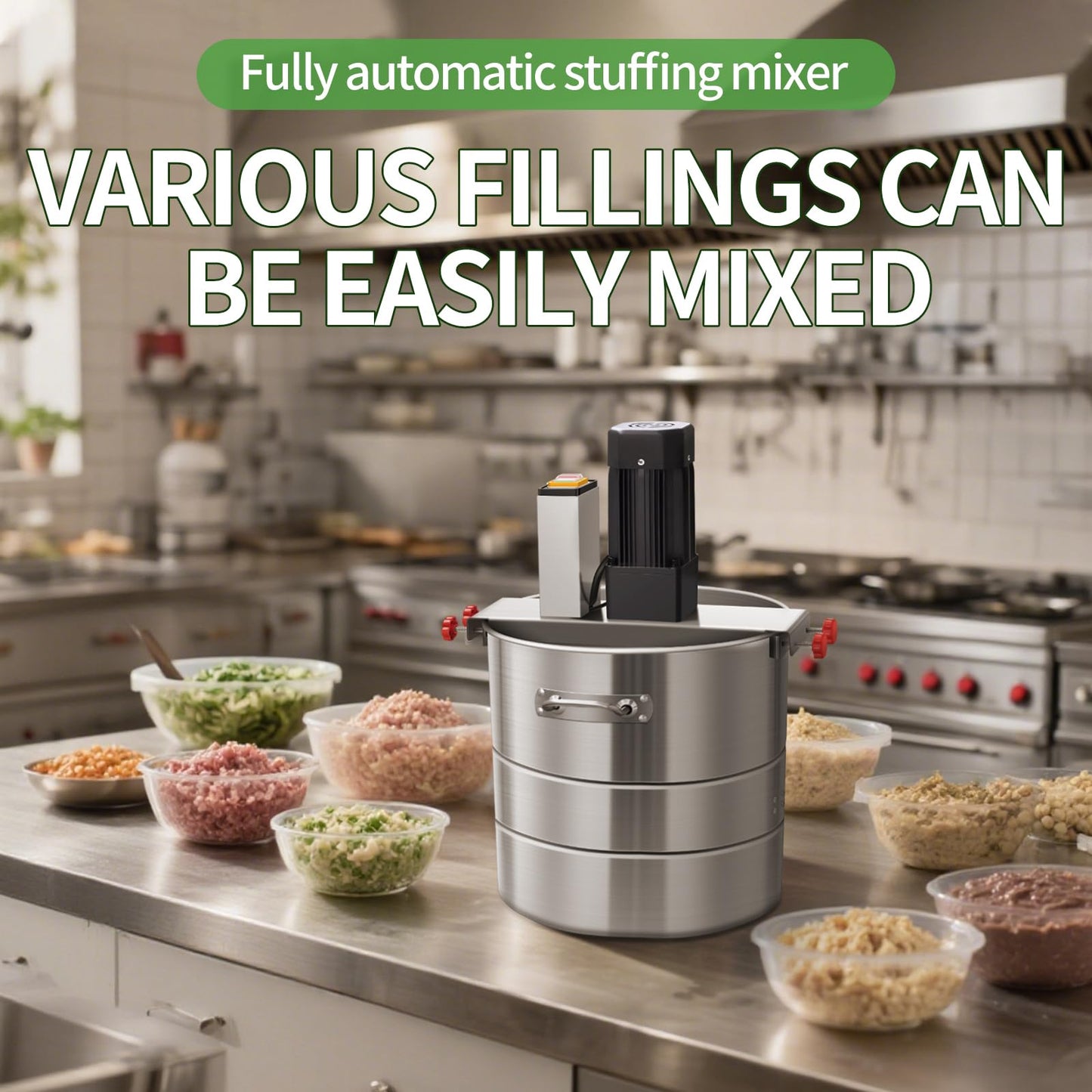 Multifunctional Stuffing Mixer, 33Lbs Automatic Dry and Wet Food Mixer, 110V 400W Stainless Steel Stirring Machine For Various Fillings, Dumpling Stuffing, Salads, Dry Powders, Commercial Food Mixer