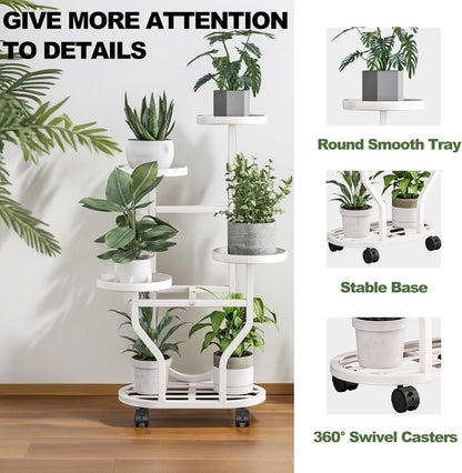 4 Plant Stand Indoor Outdoor Tier Flower Holder with Wheels Metal Plant Shelf Corner Display Rack Multi Plants Sheleves