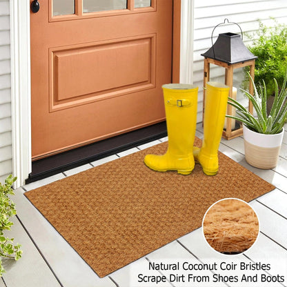 Woven Coir Doormat - 2 Pack Non-Slip Heavy Duty Welcome Mat, Easy Clean Durable Entryway Front Door High Traffic