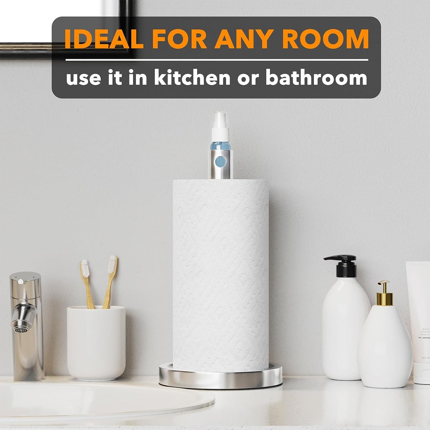 2 1 Countertop SpaceAid in Paper Towel Holder with Spray Bottle, Paper Towels Holders Stand with Sprayer Inside Center