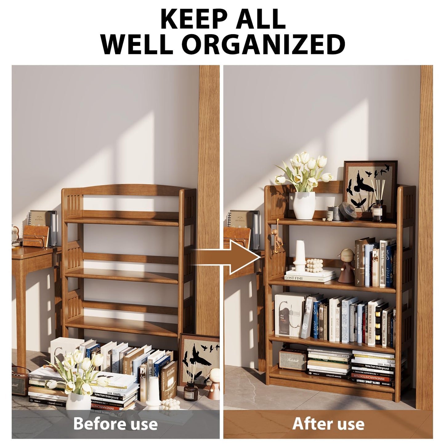 AnywaysWood 5-Tier Solid Wood Open Bookcase,Modern Display Bookshelf,Farmhouse Wide Etagere Bookcase, Freestanding Storage Cabinet for Study Room Office Living Room Flower Rack