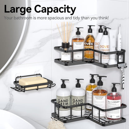 YASONIC Shower Caddy Corner - 3-Pack Rustproof Stainless Steel Shelves with Soap Holder | Black