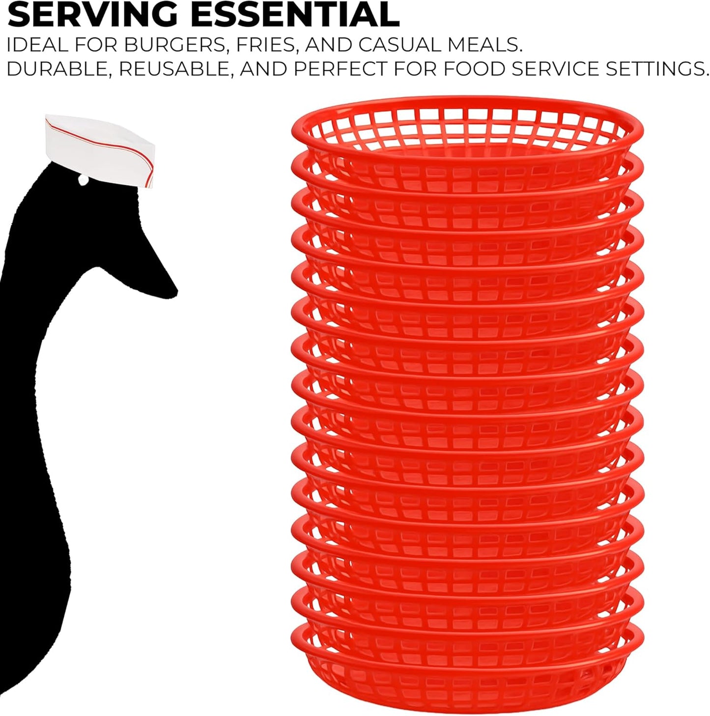 Red Plastic Food Baskets, 36-Pack Oval Serving Trays for Burgers, Fries & Sandwiches