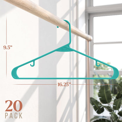 Plastic Hangers 20 Pack Aqua - Space-Saving Clothes Hangers for Closet Organization | Perfect for Coats