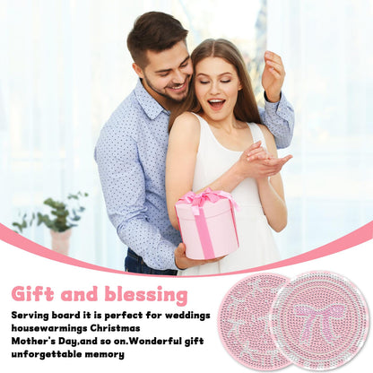 8 Pcs Diamond Painting Coasters,Diamond Painting Kits,Pink Bow Diamond Art Coasters,5D DIY Full Drill Diamond Dots,Gem Art Kits for Adults Arts and Crafts Supplies