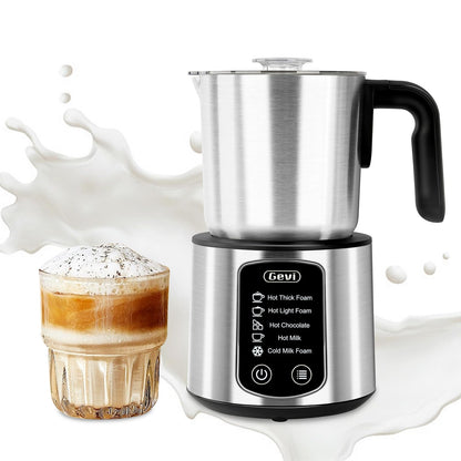 Gevi Milk Frother,5 in 1 Stainless Steel Professional Milk Steamer，Easy to Clean Hot Chocolate Maker,for Hot and Cold Milk Frother for Latte,Macchiato,Cappuccino and Hot Chocolate