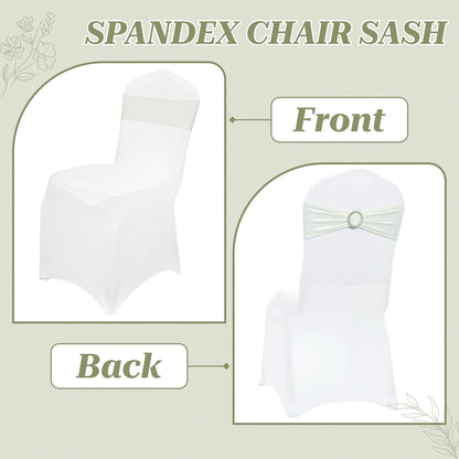 MDS Spandex Chair Sashes - Premium Stretch Covers with Buckle Slider | Universal Fit for Weddings & Events - Ivory, Pack of 75
