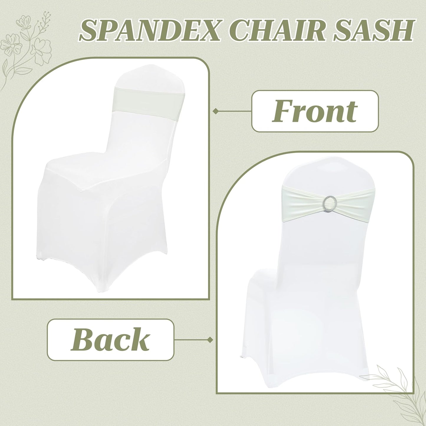 MDS Spandex Chair Sashes - Universal Fit Elastic Stretch Bands with Buckle for Weddings | Ivory, 250 Pack