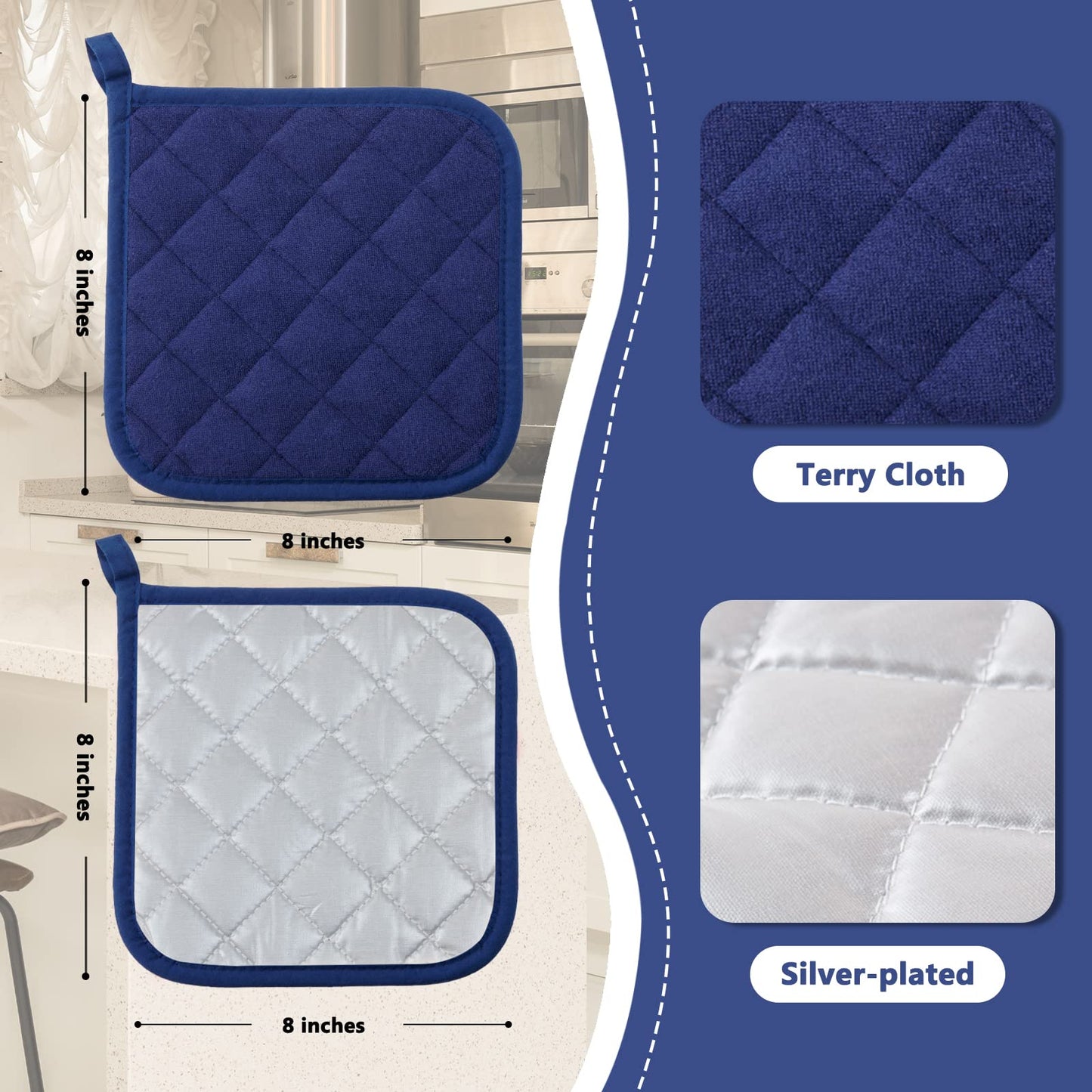 Pot Holders Clearance for Kitchen Heat Resistant Potholder, Hot Pads, Trivet for Cooking and Baking (5, Dark Blue)