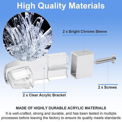 Clear Acrylic Shower Door Towel Bar Brackets, with Bright Chrome Sleeve, Fit for Alumax/Basco Framed Sliding Shower Door Towel Rod Replacement （2 Pack）