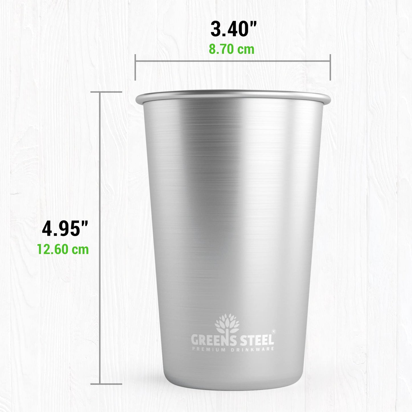 Greens Steel #1 Premium Stainless Steel Cup, 16 oz Pint Cups (4 Pack) Premium Metal Cups - Stackable Durable Cup