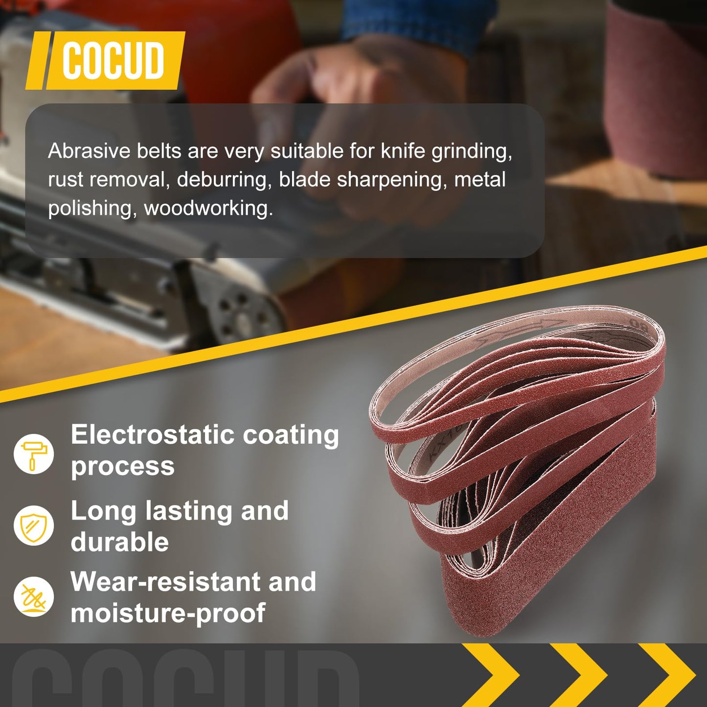 CoCud 1 x 42 Inch Sanding Belt, 10 Pcs 60 Grit Knife Sharpener Belts Work Sharpening for Belt Sander Knife Carving Tool Metal Working