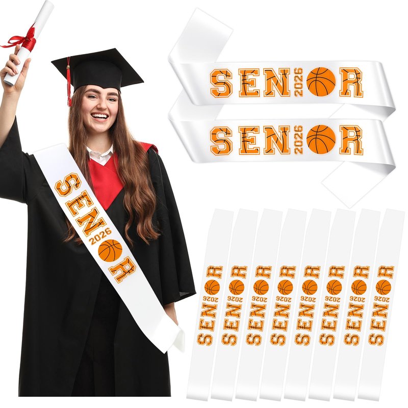 10Pcs White Senior 2026 Satin Sashes Basketball Class of 2026 Celebrations Sash Senior Cheer Sashes with Sport Letters for Basketball Competition Party Cheerleader Celebration Graduation Supplies