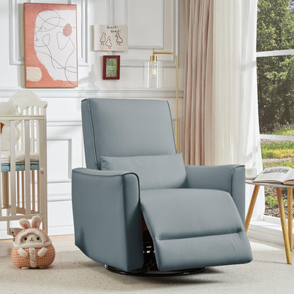 GarveeHome Swivel Rocking Recliner Chair, Upholstered Faux Leather Glider Recliner with Lumbar Support, high backrest & Padded armest, Manual Nursery Recliner for Living Room (Grey)