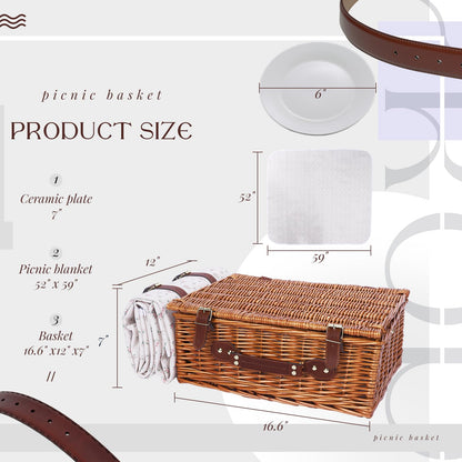Picnic Baskets Wicker Willow Picnic Set for 4 Persons with Insulated Cooler Bag and White Floral Waterproof Picnic Blanket Gift for Christmas Thanksgiving Wedding Birthday Camp Outdoor Beach Travel