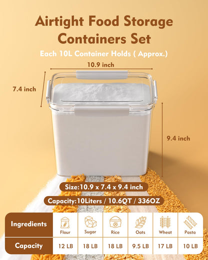 Flour Sugar Storage Containers Set of 3(12L/403oz)(10L/336oz) (6L/201oz),Clear Extra Large Food Storage Containers with Lids for Cereal,Flour,Sugar,Rice,BPA Free & Airtight Kitchen Pantry Organization
