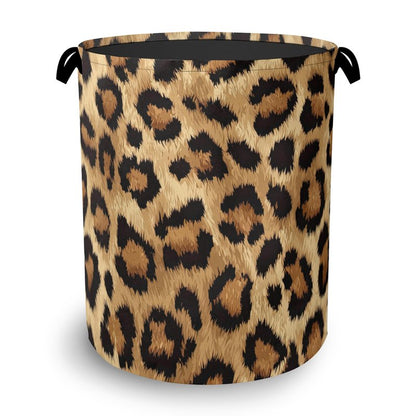 Brown Leopard Laundry Basket,Foldable with Handles Tote Bag Oxford Cloth for Bathroom Bedroom Dirty Clothes Storage Bucket 16" x 20.8"