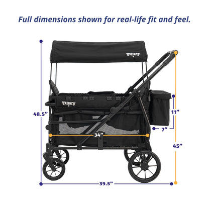 Keenz Viva 4-Passenger Compact Stroller Wagon for Kids with Foldable Frame, Push/Pull Handle, EVA Wheels, and Mosquito Net Canopy – Lightweight Wagon for Families, Black