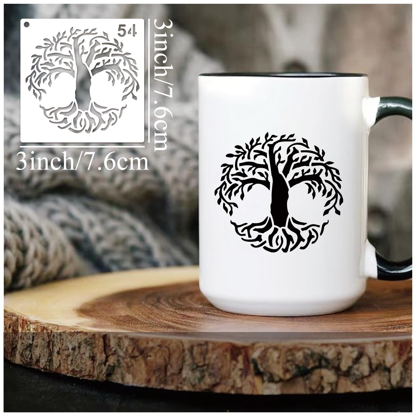 Small Stencils for Painting on Wood Burning Reusable, 3 Inch Reusable Stencil for Craft Ornament Paint Template Stencils for Wall Card Rock Wood Signs Coasters Canvas Home Decor(Tree)