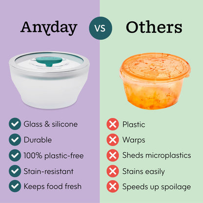 Anyday 4-Pc Microwave Cookware & Glass Food Storage Set with Glass Lids | Large Plastic-Free Containers | Stackable Steamer with Vented Lid for Microwave-Safe Reheating & Steaming Vegetables, Rice