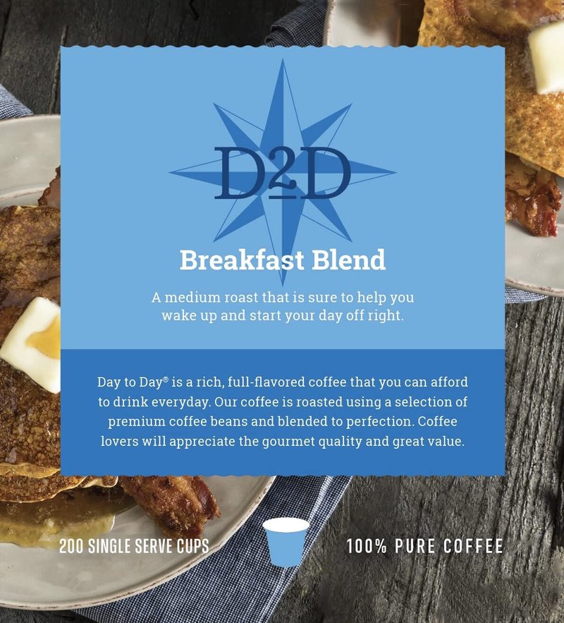 Day To Day Coffee Breakfast Blend Medium Roast Coffee Pods, 200 Count Bulk Pack, Compatible with Keurig K-Cup Brewers, Perfect Wake-Up Coffee