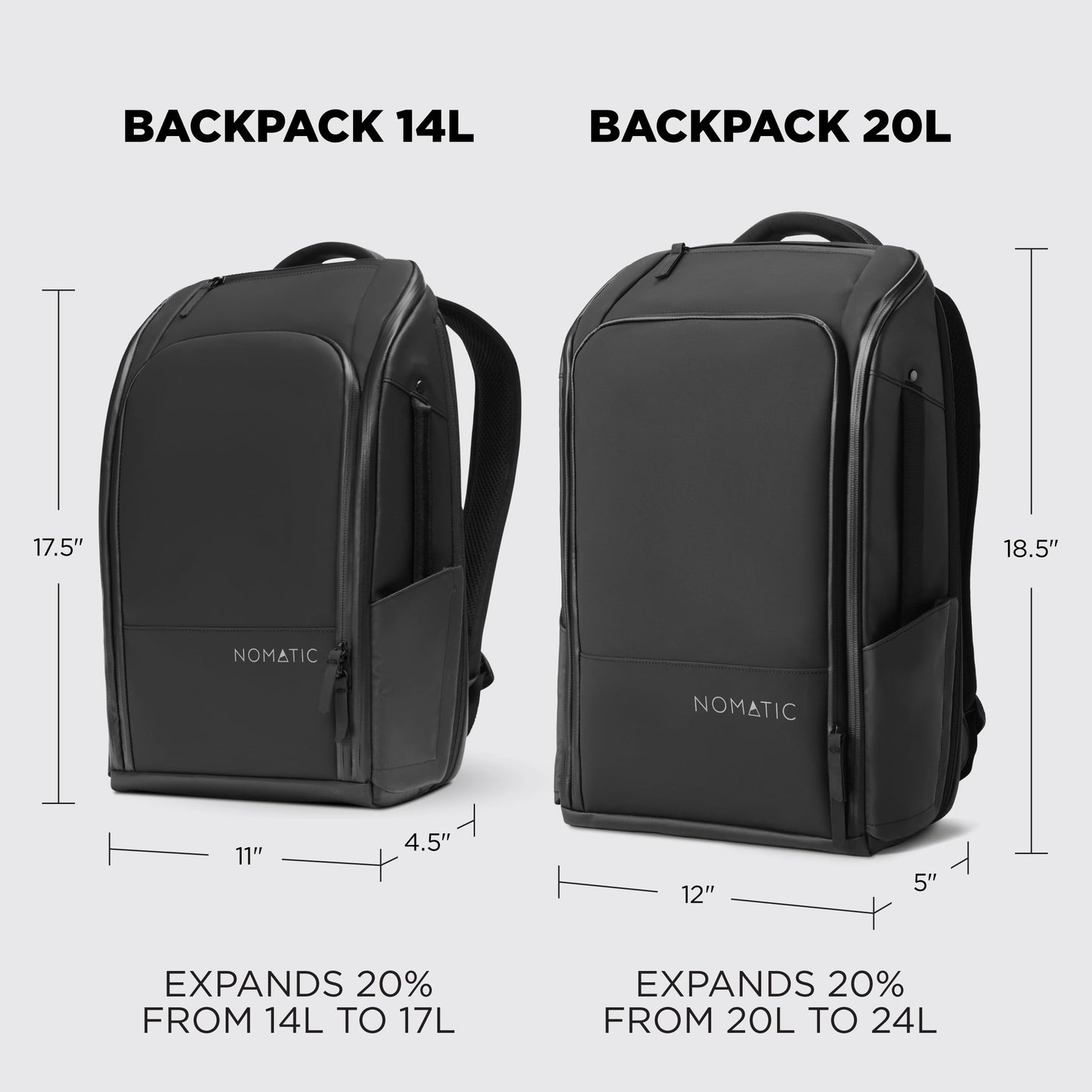 NOMATIC 14L Backpack - Work Backpack for Men and Woman - Everyday Pack - Water Resistant - 15" Laptop Sleeve - Professional Daypack For Mens - Expandable Travel Pack