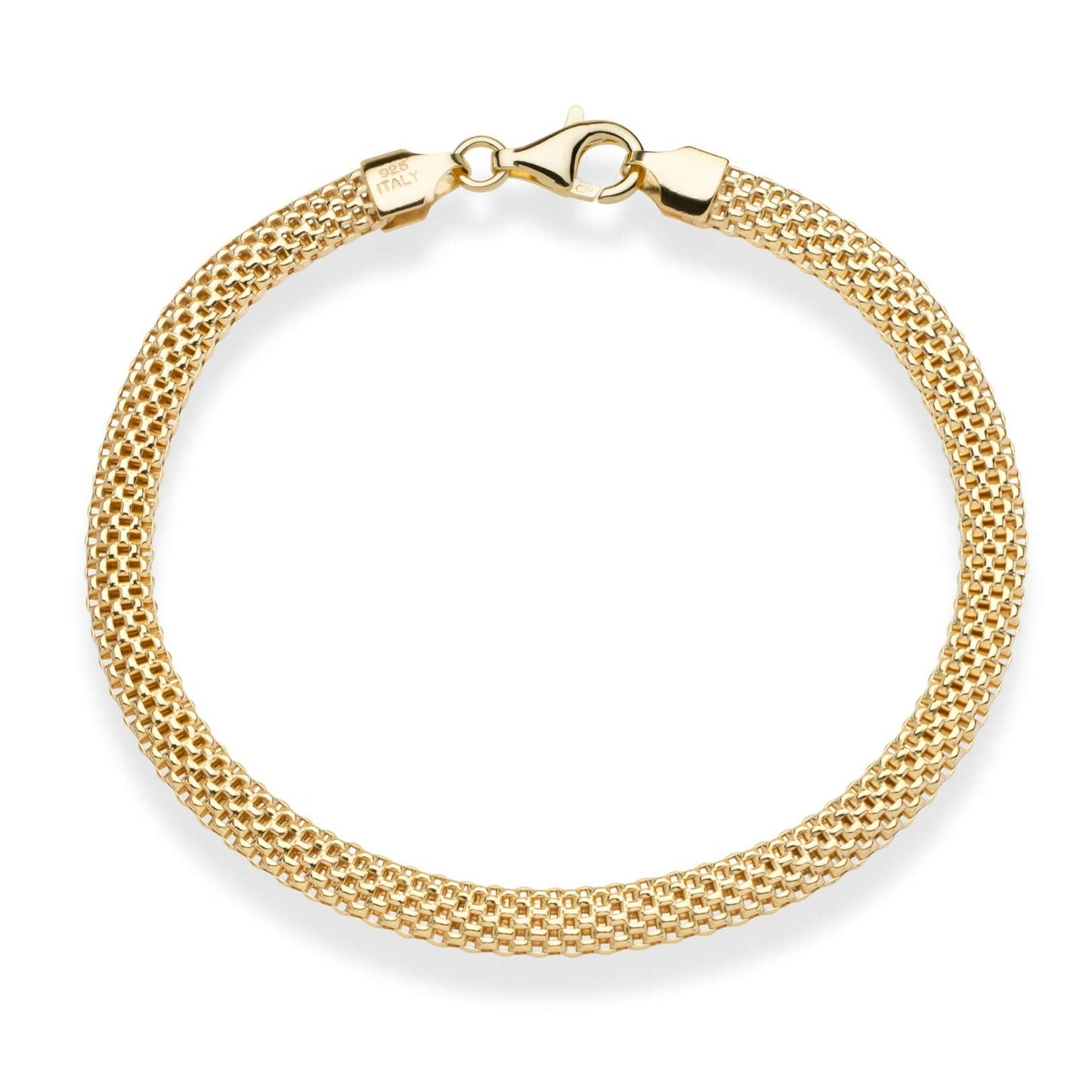 Miabella 18K Gold Over Sterling Silver Italian 5mm Mesh Link Chain Bracelet for Women, 925 Made in Italy (Length 7 Inches)