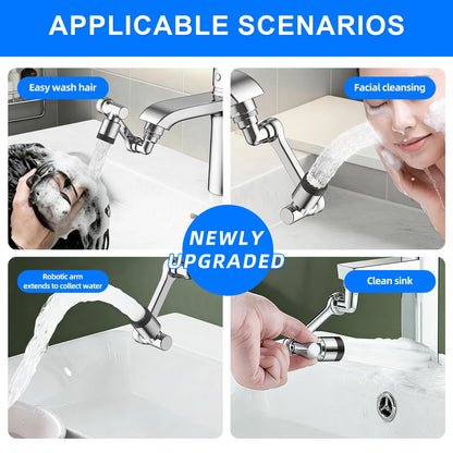 1080° Swivel Faucet Extender, Chrome Finish Sink Aerator with Universal Robotic Arm, Multi-Directional Spray Attachment for Kitchen and Bathroom
