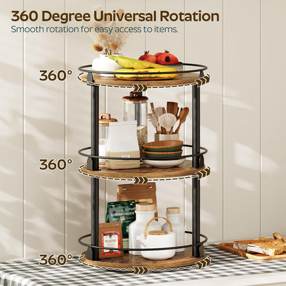 YATINEY Spice Rack, Set of 2 Lazy Susan Organizer, 3-Tier Turntable Organizer For Cabinet, Compact and Versatile, for Kitchen Countertop, Rustic Brown SR23L2BR