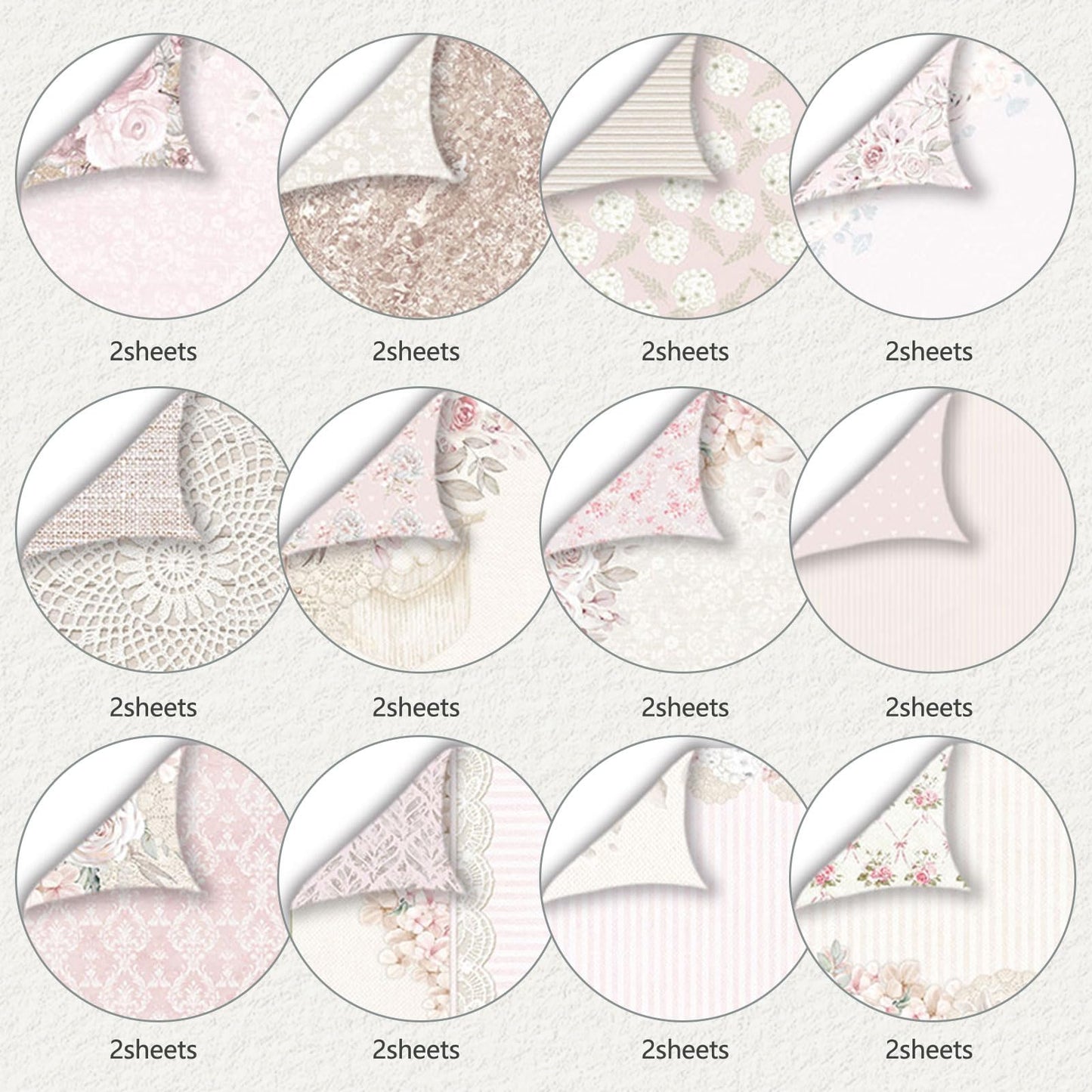24 Sheets Scrapbook Paper, 12 x 12 Inch Floral Background Decorative Paper, Double Sided Romantic Patterned Scrapbooking Paper, Scrapbooking Supplies for DIY Album Decoupage or Card Making (Pink)