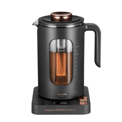 Electric Tea Kettle, INTASTING Glass Electric Kettle with tea Infuser and Precise knob temperature control, 1200W Fast Heating, BPA-Free, Easy to Clean, 1 Liter (Dark Gray)