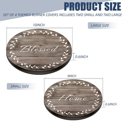Stylish Burner Covers Set of 4 for Range Accessories, Gratitudes Wood Board Metal Stove Burner Cover for Expanding Counter Space Stovetop Decor, Burner Covers for Electric Stove