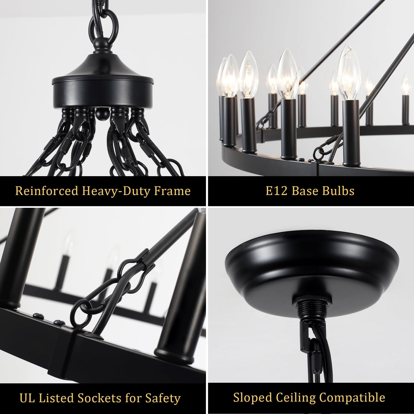 YLCHYTDZSW 60" Black Wagon Wheel Chandelier 36 Light Large Farmhouse Chandeliers for High Ceiling Hanging Modern Round Pendant Lighting Fixture for Living Room Foyer Entryway Dining Room Kitchen