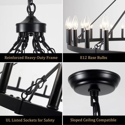 YLCHYTDZSW 60" Black Wagon Wheel Chandelier 36 Light Large Farmhouse Chandeliers for High Ceiling Hanging Modern Round Pendant Lighting Fixture for Living Room Foyer Entryway Dining Room Kitchen