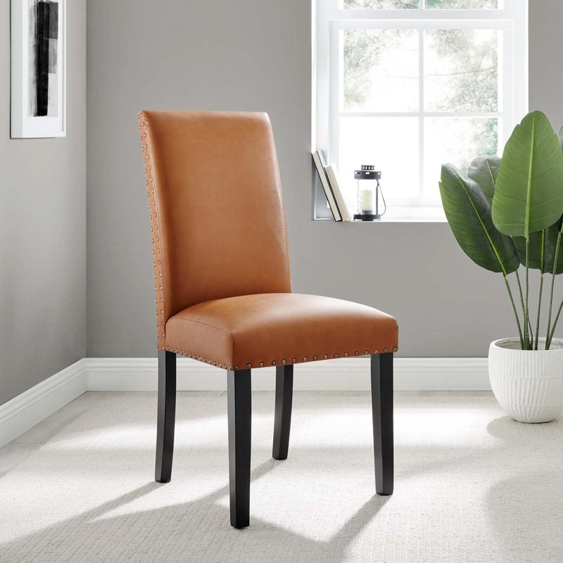 Parcel Dining Faux Leather Side Chair in Tan