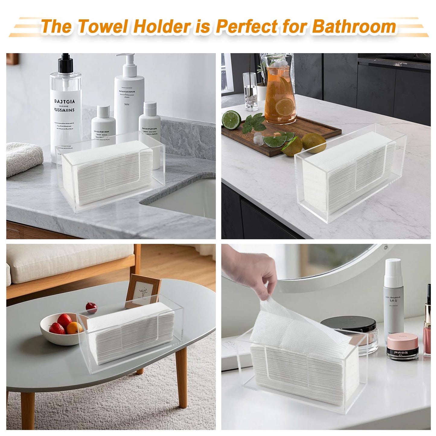 Acrylic Paper Towel Dispenser, Napkin Holder for Bathroom, Kitchen & Countertop – Paper Towel Holder Z-Fold/C-Fold/Multi-Fold Holder, Shatter-Resistant & Space-Saving (1)