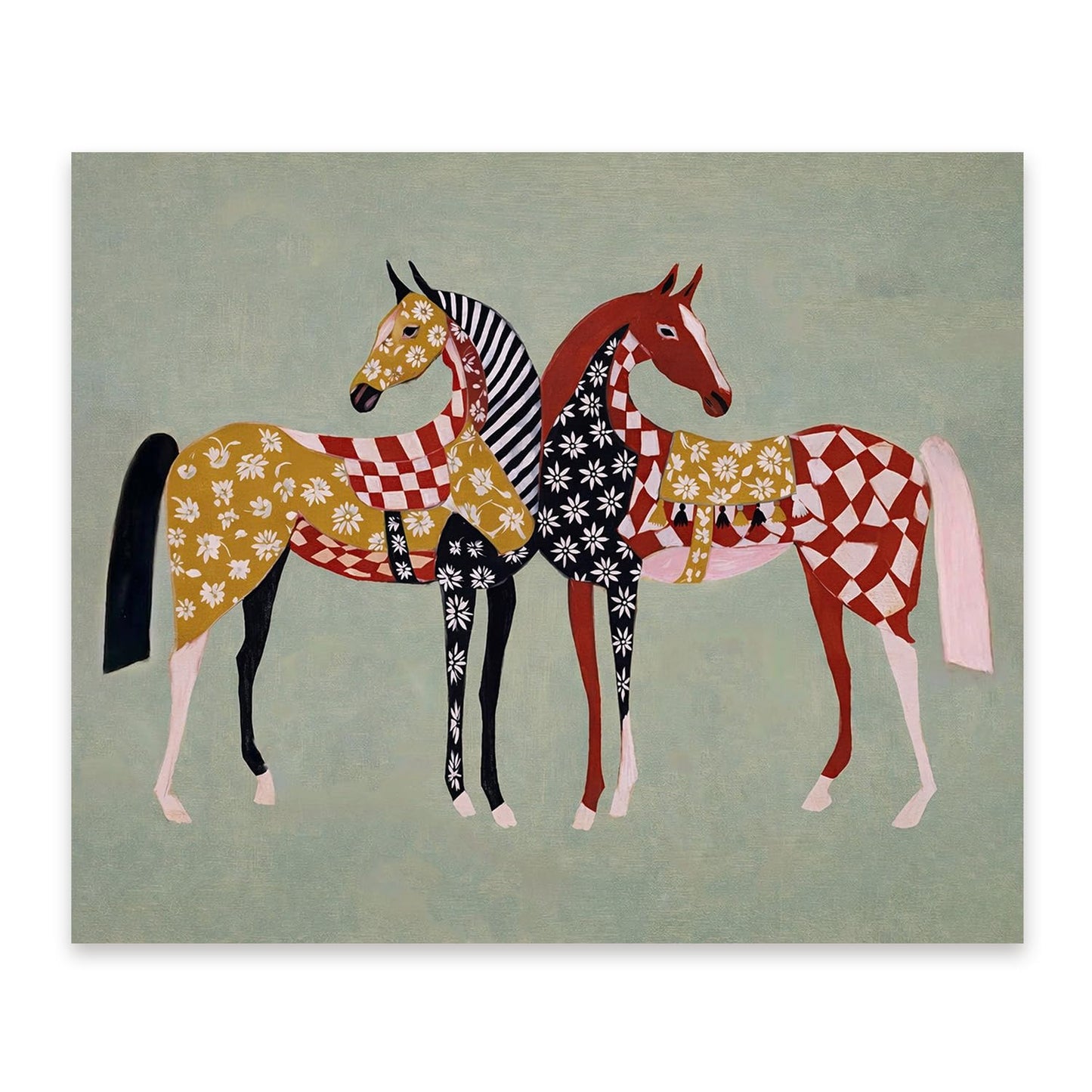 FOPENEM Modern Western Folk Art Horse Diamond Painting Kit for Adults Beginners 9.8x11.8 Inch, Abstract Whimsical Equestrianism Gem Diamond Painting Art Kits for Home Wall Decor