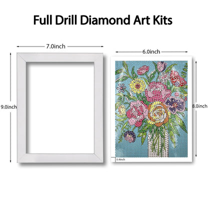 QIOUOL Flower Diamond Art Painting Kits for Kids Adults Beginners with Wooden Frame Girls Art Crafts Rhinestone Gem by Number Kits,Diamond Art Kits for Teens,Birthday Gifts and Office Decor